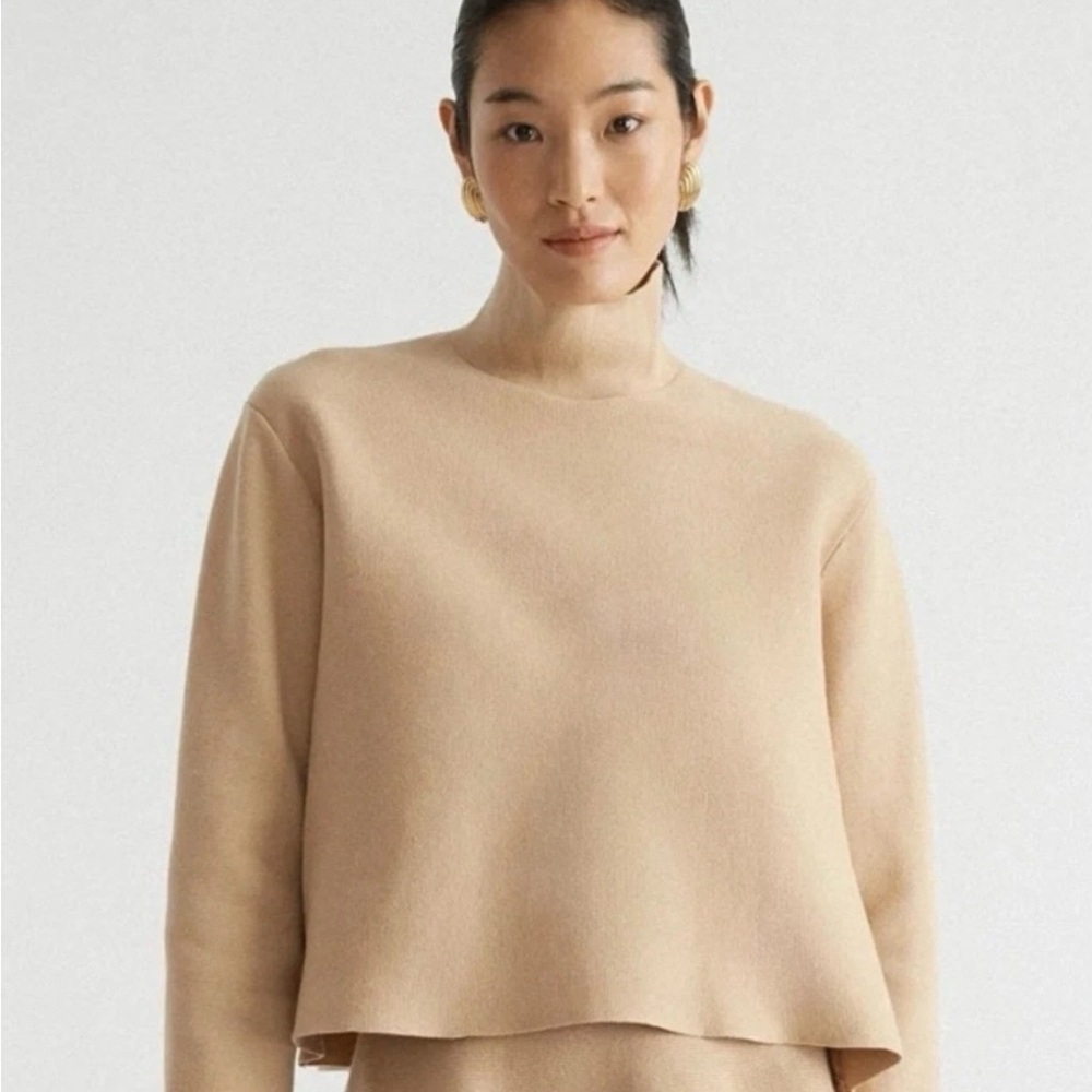 Tuckernuck Kimberly Mock Neck Cropped Sweater Top Camel Tan Knit L Minimalist